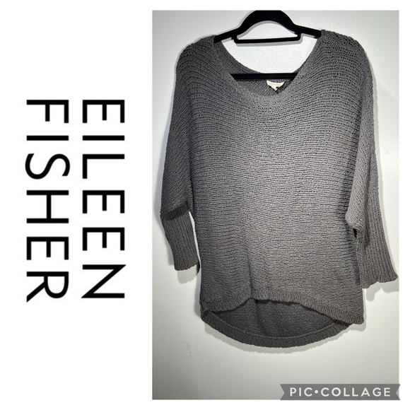 Eileen Fisher Organic Cotton Knit Drop Shoulder Scoop Neck Hi Lo Tunic Sweater S - Picture 1 of 9